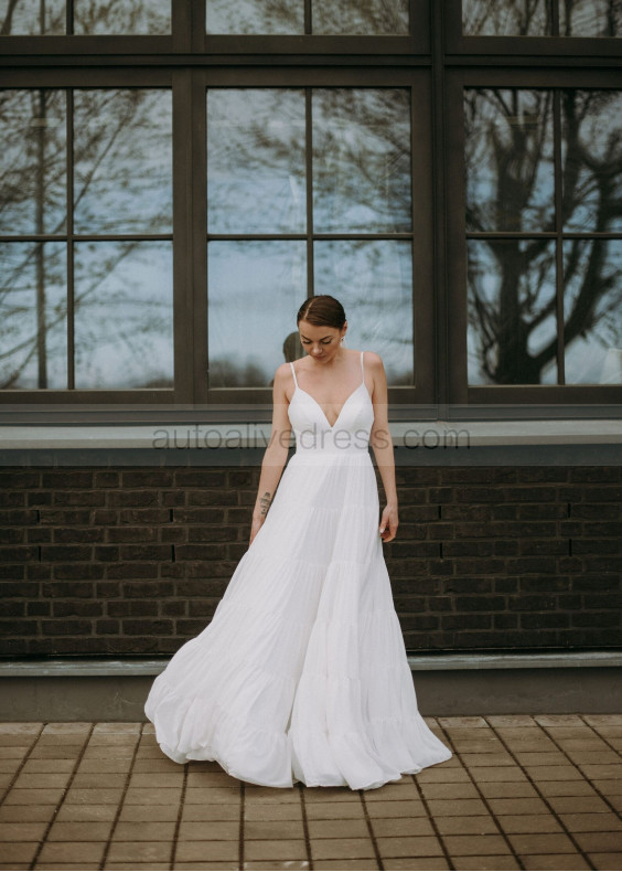 Thin Straps Ivory Chiffon Flowing Summer Wedding Dress
